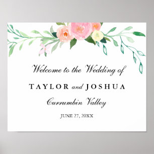 Wildblumen-Aquarell-Willkommens-Hochzeitsschild Poster