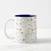 Wildblumen Aquarellfarbe niedlich Monogramm Name F Zweifarbige Tasse (Links)