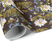 Wildblumen: Aquarellfarben mit schwarzem Hintergru Geschenkpapier (Rolleneckpunkt)