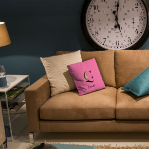 Wildblumen Aquarellfarben Monogramm Rosa Kissen