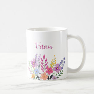 Wildblumen Aquarellfarben Rosa Blau Orange Lila Kaffeetasse