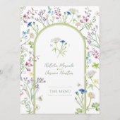 Wildblumen Aquarellgrün Hochzeit Flat Menu Menükarte (Vorderseite)