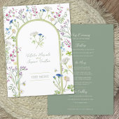 Wildblumen Aquarellgrün Hochzeit Flat Menu Menükarte