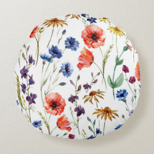 Wildblumen Aquarellmohn Kamille Hintergrund Rundes Kissen