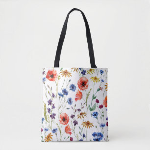 Wildblumen Aquarellmohn Kamille Hintergrund Tasche