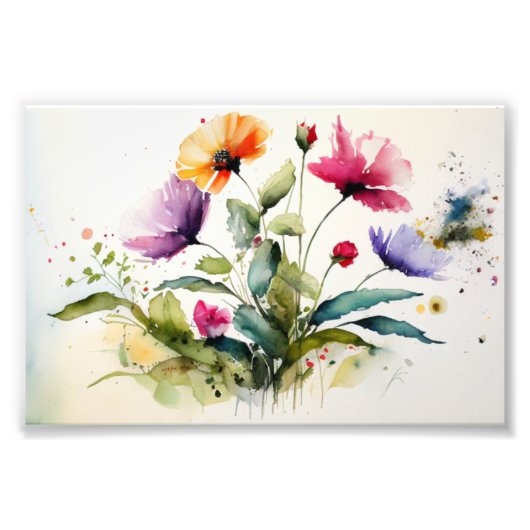 Wildblumen, Aquarellstil, Malerei, Wandkunst Fotodruck (Vorne)