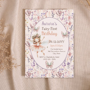 Wildblumen Aquarellwald Fairy Erster Geburtstag Einladung