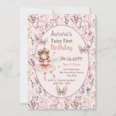 Wildblumen Aquarellwald Fairy Erster Geburtstag Einladung (Vorderseite)