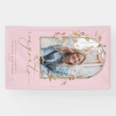 Wildblumen Arch Blush Foto Graduation Party Banner (Horizontal)