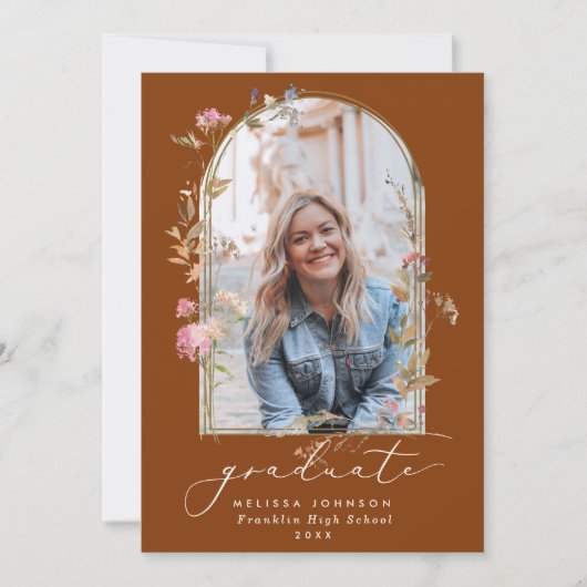 Wildblumen Arch Terracotta Foto Abschluss Ankündigung (Vorderseite)