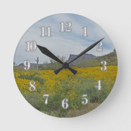 Wildblumen Arizona Wüste Gelbe Blume Südwesten Runde Wanduhr