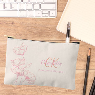 Wildblumen Art Pink Creme Monogramm Name Zubehörtasche