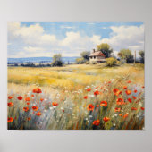 Wildblumen auf dem Landfeld Rustikaler Bauernhof Poster (Vorne)