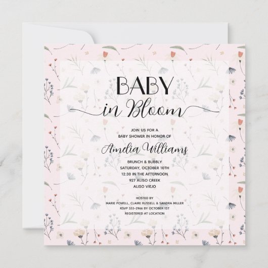 Wildblumen auf der Pink Girl Baby Dusche Einladung (Rückseite)