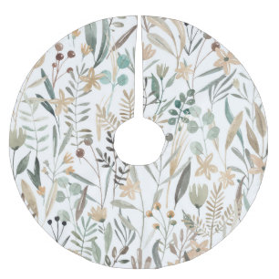 Wildblumen auf der Weide: Aquarellenkarm. Polyester Weihnachtsbaumdecke