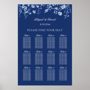 Wildblumen auf Französisch Blau Hochzeit Sitzplan Poster
