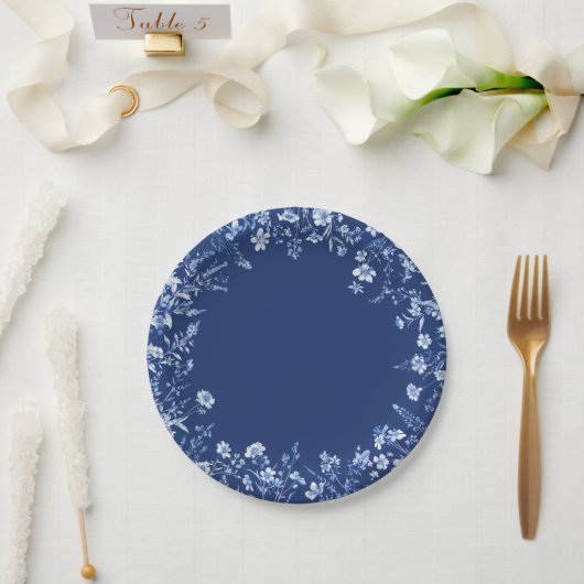 Wildblumen auf Französisch Blau Pappteller (Hochzeit)