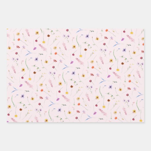 Wildblumen auf rosa geschenkpapier set (Vorderseite 3)