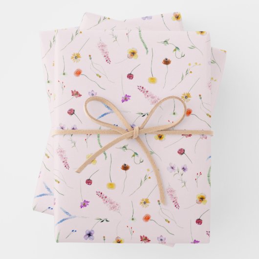 Wildblumen auf rosa geschenkpapier set (Beispiel)