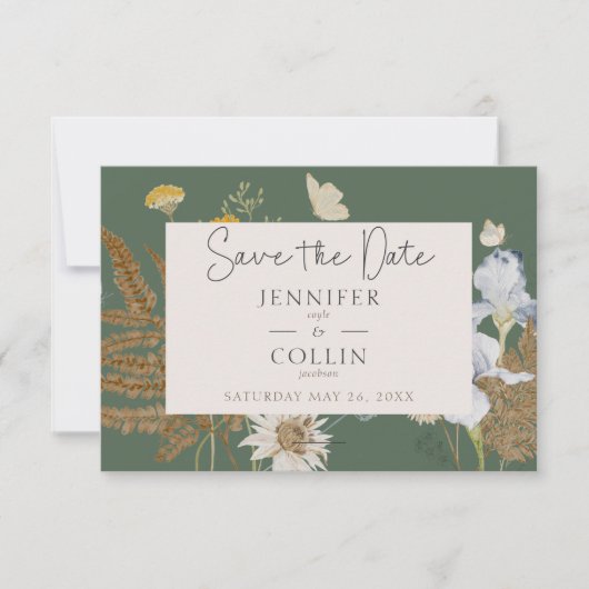 Wildblumen auf Sage Wedding Save The Date (Vorderseite)