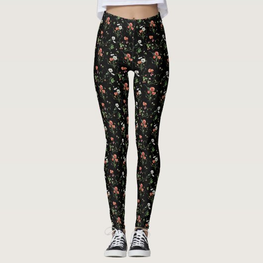 Wildblumen auf schwarz leggings (Vorderseite)