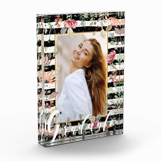 Wildblumen auf Schwarz-weißen Streifen Graduate Fotoblock