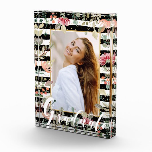 Wildblumen auf Schwarz-weißen Streifen Graduate Fotoblock (Rechts)