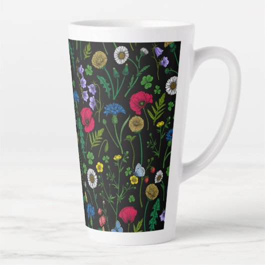 Wildblumen auf schwarzer Latte-Tasse Milchtasse (Rechts)