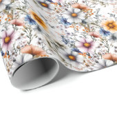 Wildblumen auf Weiß Geschenkpapier (Rolleneckpunkt)
