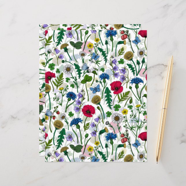 Wildblumen auf weißlich (Vorderseite/Rückseite Beispiel)