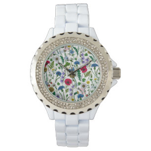 Wildblumen auf weißlich armbanduhr