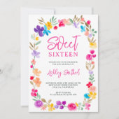 Wildblumen aus gestrichenem Garten Wiese Sweet 16 Einladung (Vorderseite)