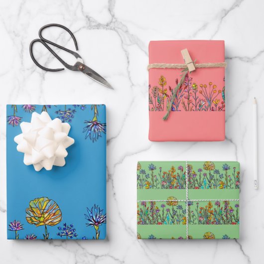 Wildblumen aus Hartglas Geschenkpapier Set (Vorderseite)