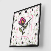 Wildblumen aus rosa und grünem, langem Stechen Per Quadratische Wanduhr (Winkel)