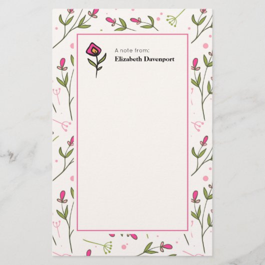 Wildblumen aus rosa und grünem, langem Steg Briefpapier (Vorderseite)