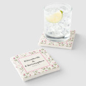 Wildblumen aus rosa und grünem, langem Steg Steinuntersetzer (Seitenansicht)