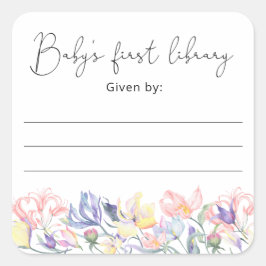 Wildblumen- Baby-Dusche Buchzeichen, Babybücher Quadratischer Aufkleber