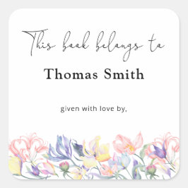 Wildblumen- Baby-Dusche Buchzeichen, Babybücher Quadratischer Aufkleber