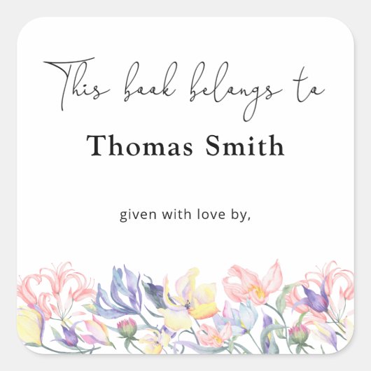 Wildblumen- Baby-Dusche Buchzeichen, Babybücher Quadratischer Aufkleber (Vorderseite)