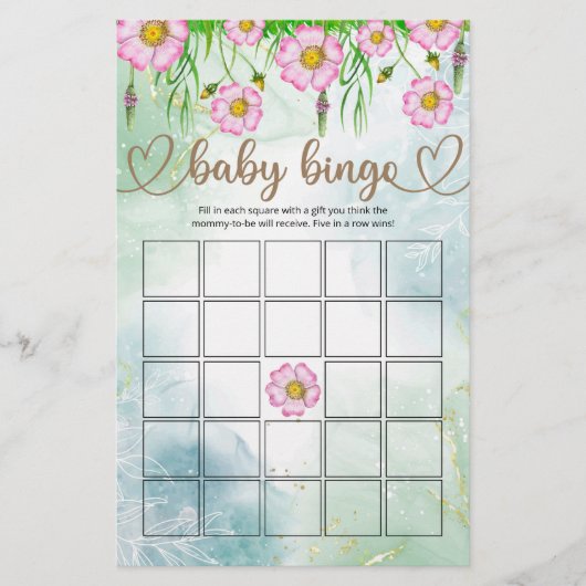 Wildblumen Baby in Bloom Baby Dusche Bingo Spiel (Vorderseite)