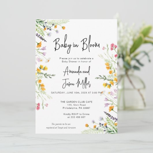 Wildblumen Baby in Bloom Baby Dusche Save The Date (Stehend Vorderseite)