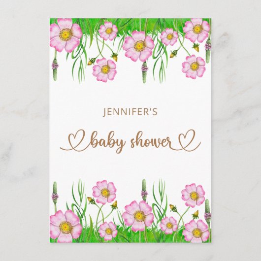 Wildblumen Baby in Bloom Baby Showmenü Begleitkarte (Rückseite)