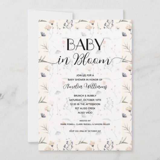 Wildblumen Baby in Bloom Elfenbeindusche Alles in Einladung (Vorderseite)