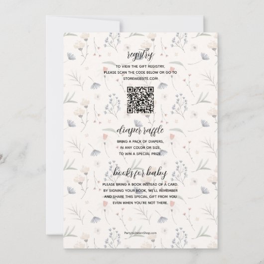 Wildblumen Baby in Bloom Elfenbeindusche Alles in  Einladung (Rückseite)