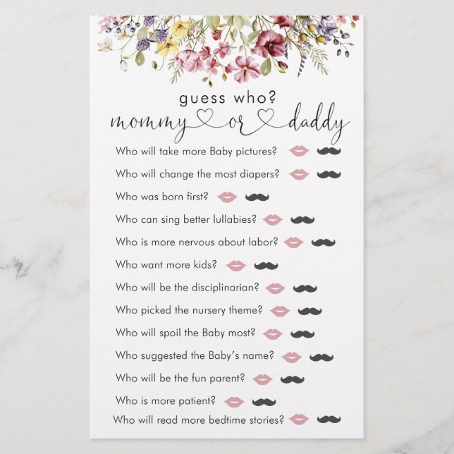 Wildblumen Baby in Bloom "raten Sie, wer spielen (Vorderseite)