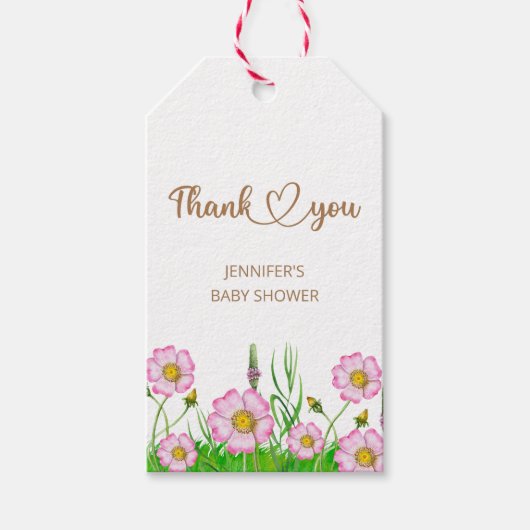 Wildblumen Baby in blühenden Babydusche Geschenkanhänger (Vorderseite)