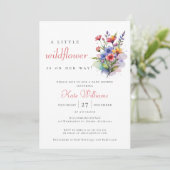 Wildblumen Baby in blühender Aquarellblüte Einladung (Stehend Vorderseite)