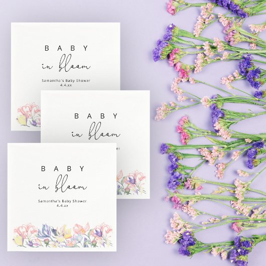 Wildblumen - Baby in blühender Babydusche Serviette