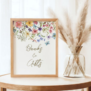 Wildblumen-Baby-In-Blüte-Baby-Shower-Bücher-Gesche Poster