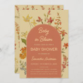 Wildblumen Baby in Blütendusche Blumenbogen Einladung (Vorne/Hinten)